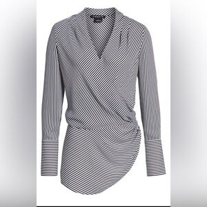 Trouvé Long Sleeve Wrap Blouse Black and White Stripes